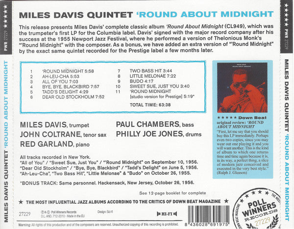 The Miles Davis Quintet : 'Round About Midnight (CD, Album, RE)