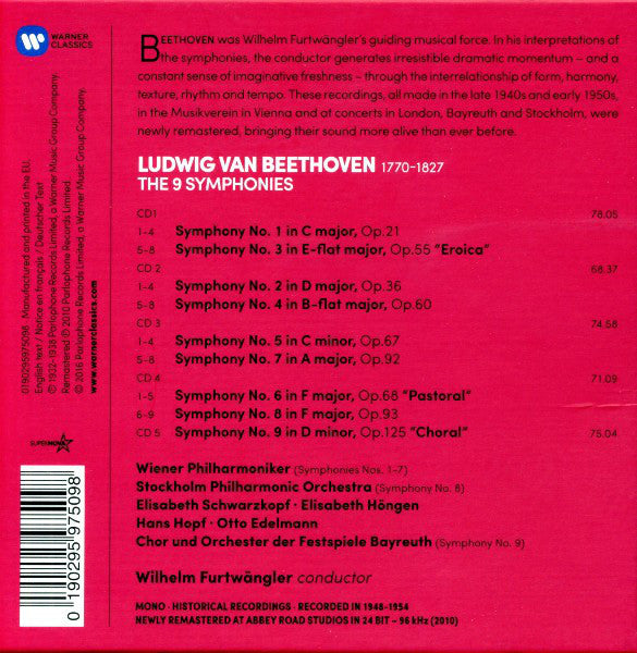 Ludwig Van Beethoven - Wilhelm Furtwängler : The 9 Symphonies (5xCD, Comp, Mono, RE, RM)