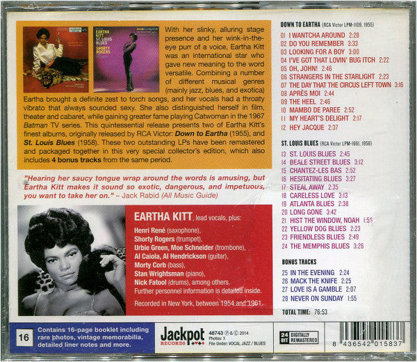 Eartha Kitt : Down To Eartha Plus St. Louis Blues (CD, Album, Comp, RE, RM, 24B)