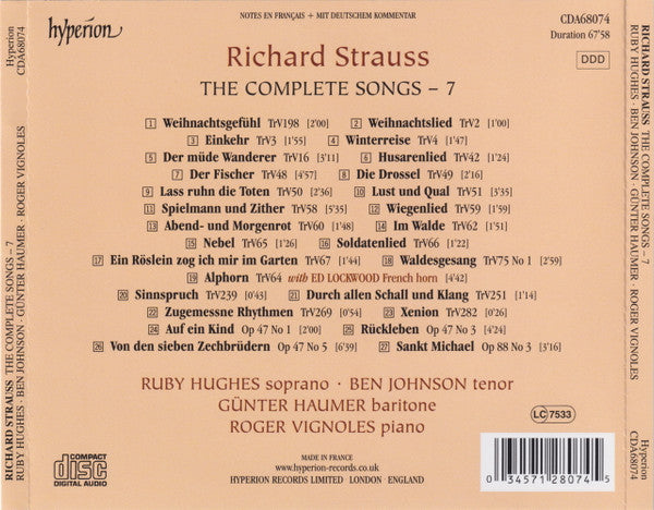 Richard Strauss, Ruby Hughes · Ben Johnson (31) · Günter Haumer · Roger Vignoles : The Complete Songs - 7 (CD, Album)