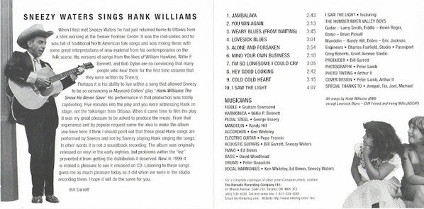 Sneezy Waters : Sneezy Waters Sings Hank Williams (CD, Album, RE)
