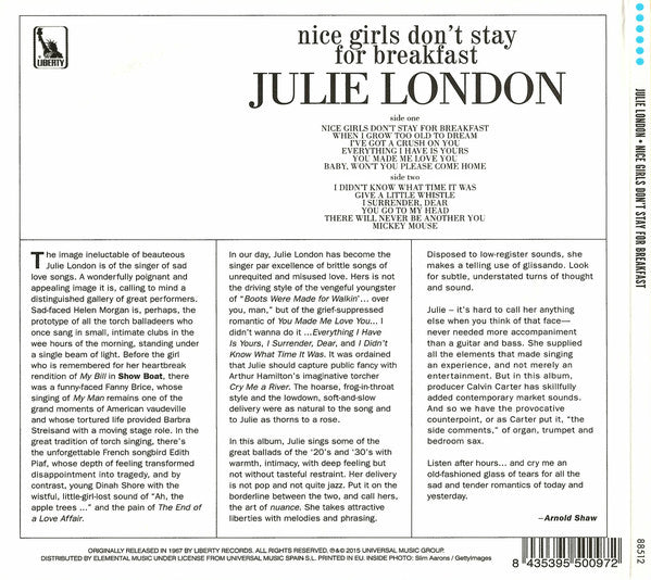 Julie London : Nice Girls Don't Stay For Breakfast (CD, Album, Ltd, RE, RM)