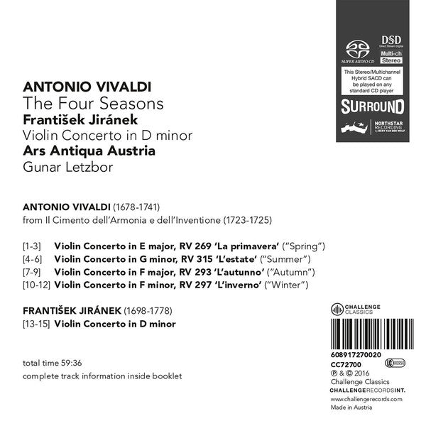 Antonio Vivaldi, Gunar Letzbor, František Jiránek, Ars Antiqua Austria : The Four Seasons / Violin Concerto In D Minor / Gunar Letzbor (SACD, Hybrid, Multichannel, Album)