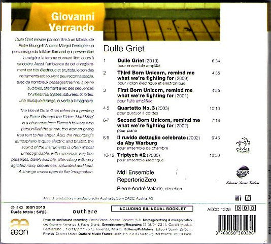 Giovanni Verrando, MDI Ensemble, Repertorio Zero, Pierre-André Valade : Dulle Griet (CD, Album)