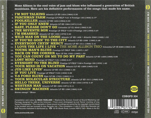 Mose Allison : I’m Not Talkin’ (The Song Stylings of Mose Allison 1957-1971) (CD, Comp, Mono)