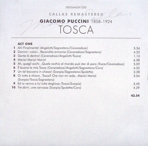 Puccini* / Maria Meneghini Callas*, Giuseppe di Stefano, Tito Gobbi, Franco Calabrese, Angelo Mercuriali, Alvaro Cordova, Dario Caselli, Melchiorre Luise, Victor De Sabata, Vittore Veneziani, L'Ente Autonomo Del Teatro Alla Scala* : Tosca (2xCD, Album, Mono, RE, RM, Car)