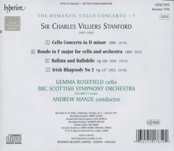 Charles Villiers Stanford, Gemma Rosefield, BBC Scottish Symphony Orchestra, Andrew Manze : The Complete Works For Cello & Orchestra (CD, Album)