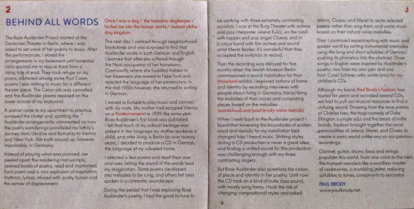 Paul Brody's Sadawi Featuring Clueso, Yelena Kuljic, Meret Becker : Hinter Allen Worten / Behind All Words (The Rose Ausländer Project) (CD, Album, Dig)