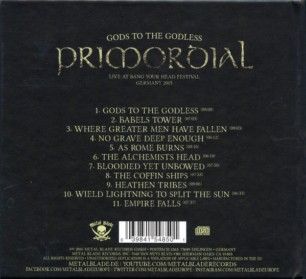 Primordial : Gods To The Godless (Live At Bang Your Head Festival Germany 2015) (CD, Album, Ltd, Dig)