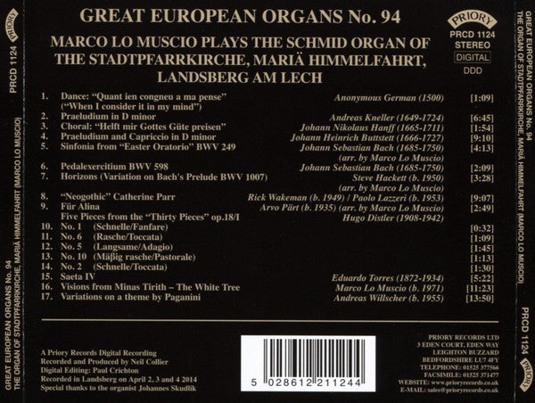 Marco Lo Muscio : Marco Lo Muscio Plays The Schmid Organ Of The Stadtpfarrkirche, Mariä Himmelfahrt, Landsberg Am Lech (CD, Album)