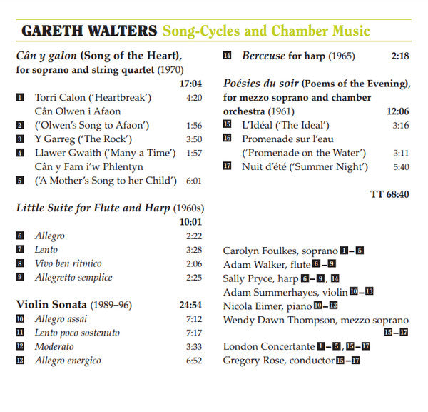 Gareth Walters : Songs Of The Heart (Song-Cycles And Chamber Music) (CD, Album)