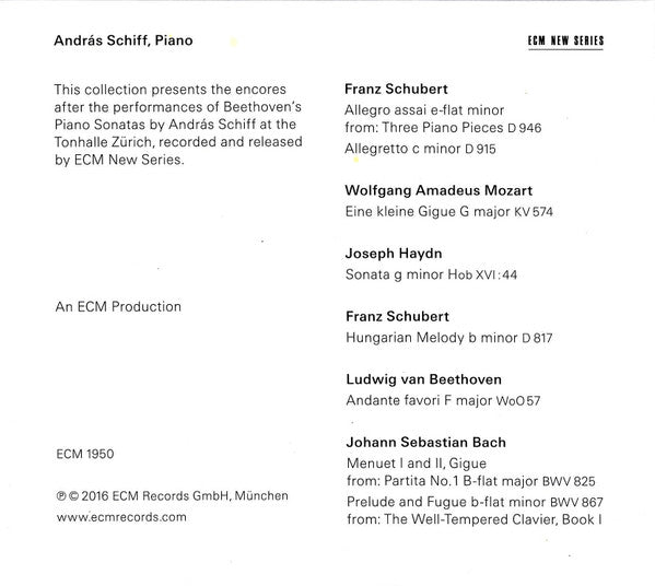 András Schiff : Encores After Beethoven (CD, Album)