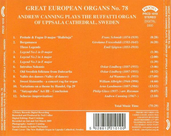 Andrew Canning (2) : Andrew Canning Plays The Ruffatti Organ Of Uppsala Cathedral, Sweden (CD, Album)