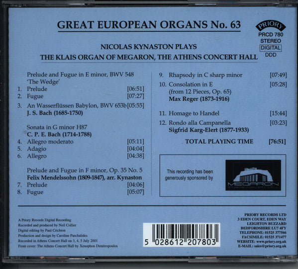 Nicolas Kynaston : Nicolas Kynaston Plays The Klais Organ Of Megaron, The Athens Concert Hall (CD, Album)