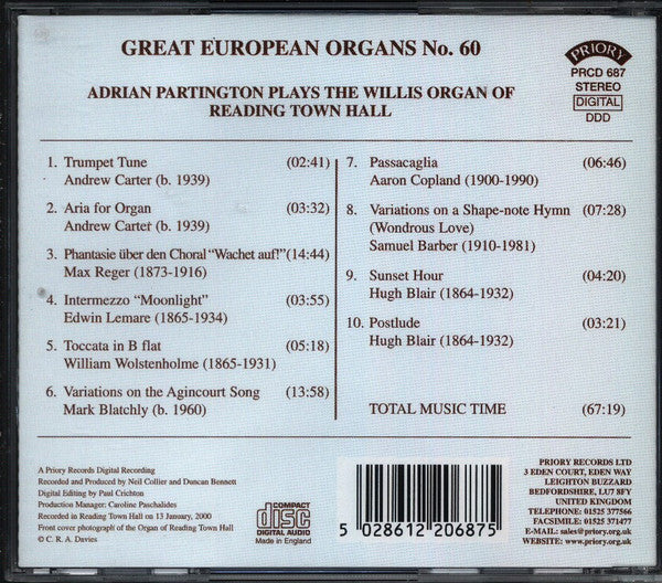 Adrian Partington : Adrian Partington Plays The Willis Organ Of Reading Town Hall (CD, Album)
