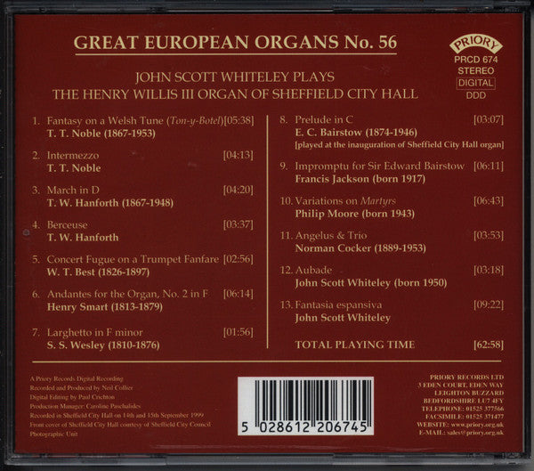 John Scott Whiteley : John Scott Whiteley Plays The Henry Willis III Organ Of Sheffield City Hall (CD, Album)