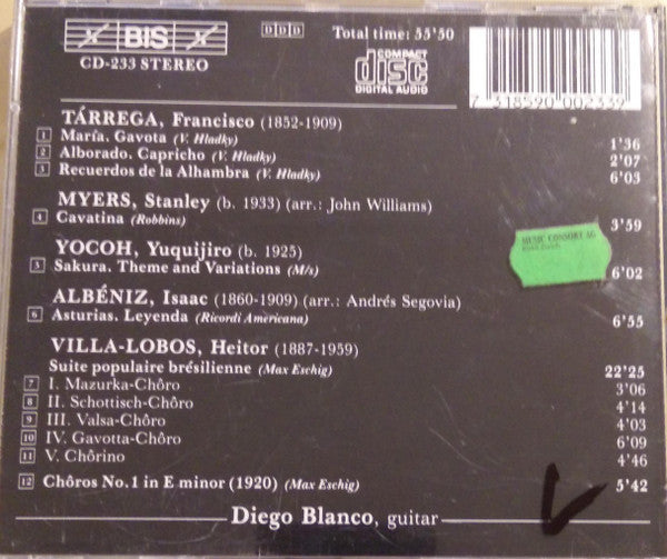 Diego Blanco (2) : Favourite Guitar Music- Tarrega, Myers, Yocoh, Albeniz & Villa-Lobos (CD)