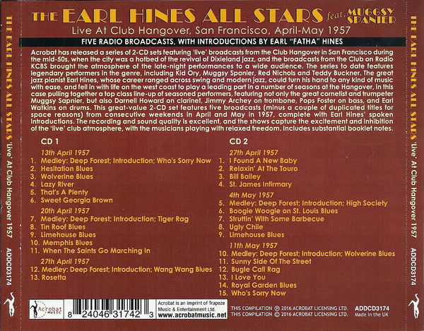 Earl Hines And His All-Stars Feat. Muggsy Spanier : 'Live' At Club Hangover, San Francisco, April-May 1957 (2xCD, Album)