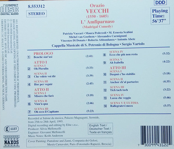 Orazio Vecchi : L'Amfiparnaso (Madrigal Comedy)  (CD, Album)
