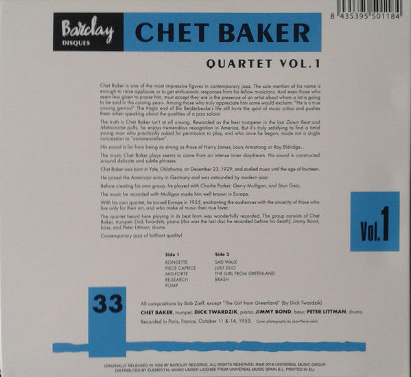 Chet Baker Quartet : Vol. 1 (CD, Album, Ltd, RE)