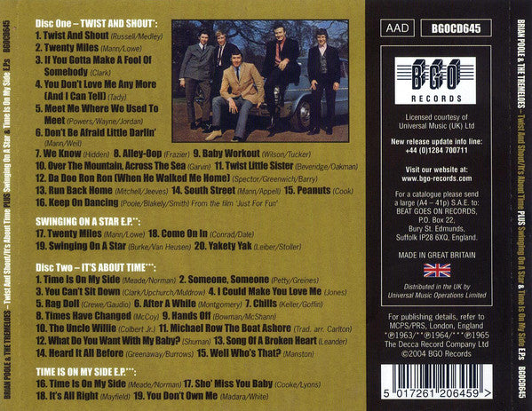Brian Poole & The Tremeloes : Twist And Shout / It's About Time Plus Swinging On A Star & Time Is On My Side E.P.s (2xCD, Comp)