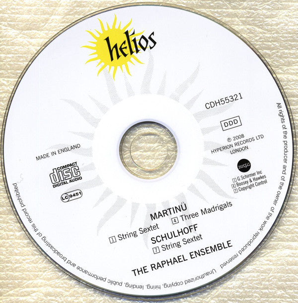 Bohuslav Martinů & Erwin Schulhoff - The Raphael Ensemble : String Sextets (CD, Album, RE)