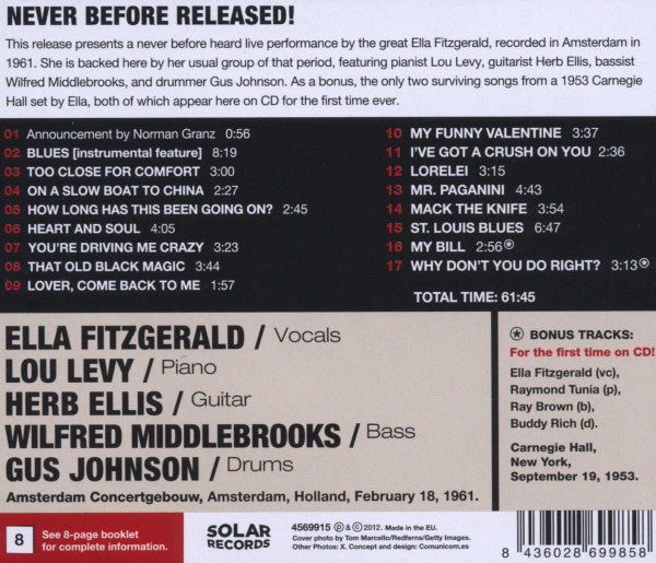 Ella Fitzgerald : The 1961 Amsterdam Concert (CD, Album)
