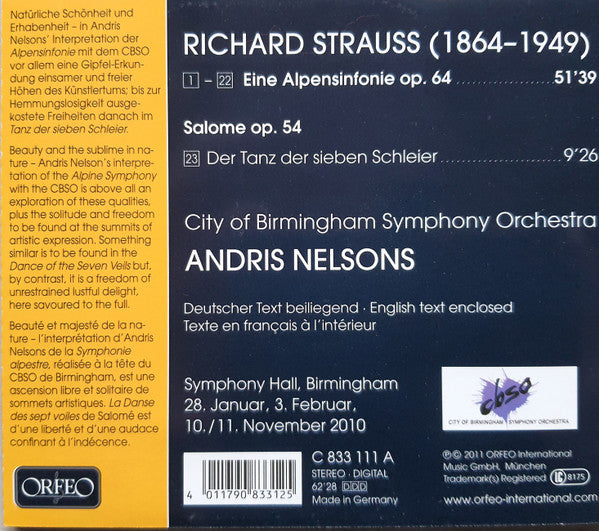Richard Strauss, City Of Birmingham Symphony Orchestra, Andris Nelsons : Eine Alpensinfonie - Salome Tanz (CD)