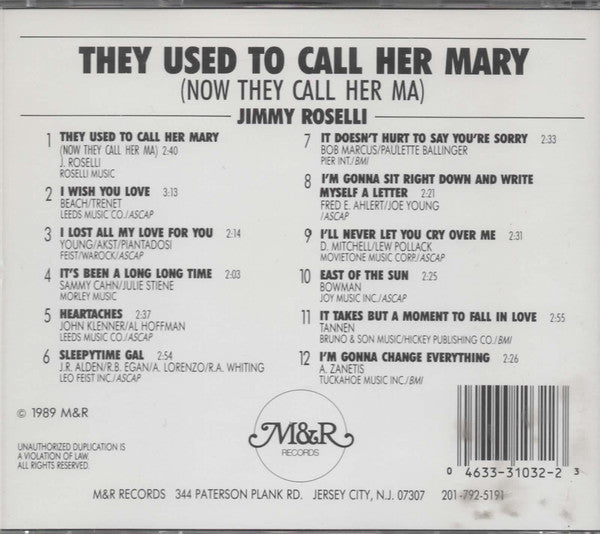 Jimmy Roselli : They Used To Call Her Mary, Now They Call Her Ma (CD, Album, RE)