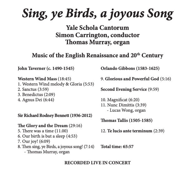 Yale Schola Cantorum, Simon Carrington : Sing, Ye Birds, A Joyous Song (CD)
