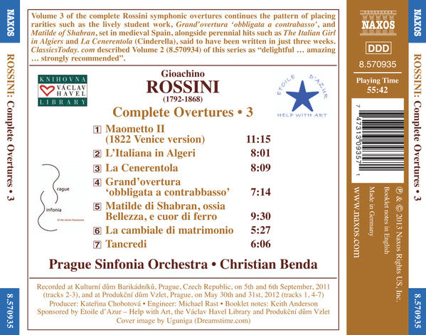 Gioacchino Rossini, Prague Sinfonia Orchestra, Christian Benda : Complete Overtures • 3 (CD, Album)