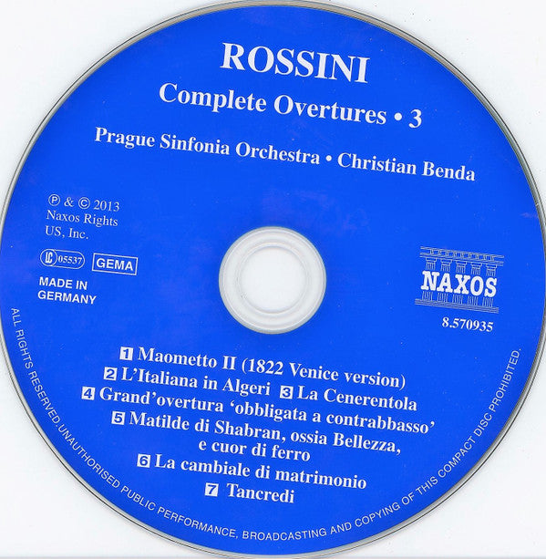 Gioacchino Rossini, Prague Sinfonia Orchestra, Christian Benda : Complete Overtures • 3 (CD, Album)