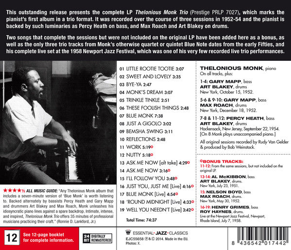 Thelonious Monk Trio : Thelonious Monk Trio (CD, Comp, RE, RM)