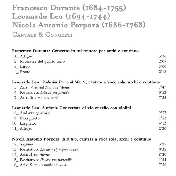 Francesco Durante, Leonardo Leo, Nicola Porpora, Raffaella Milanesi, Giorgio Sasso, Insieme Strumentale Di Roma : A Voi Ritorno (CD, Album)