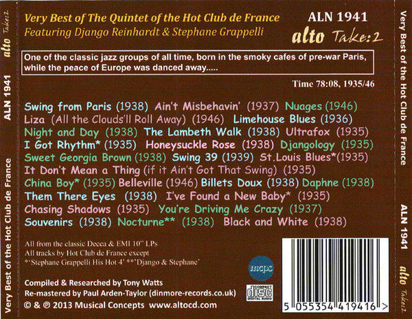Quintette Du Hot Club De France : Swinging Paris- The Very Best of the Hot Club de France (CD, Comp)