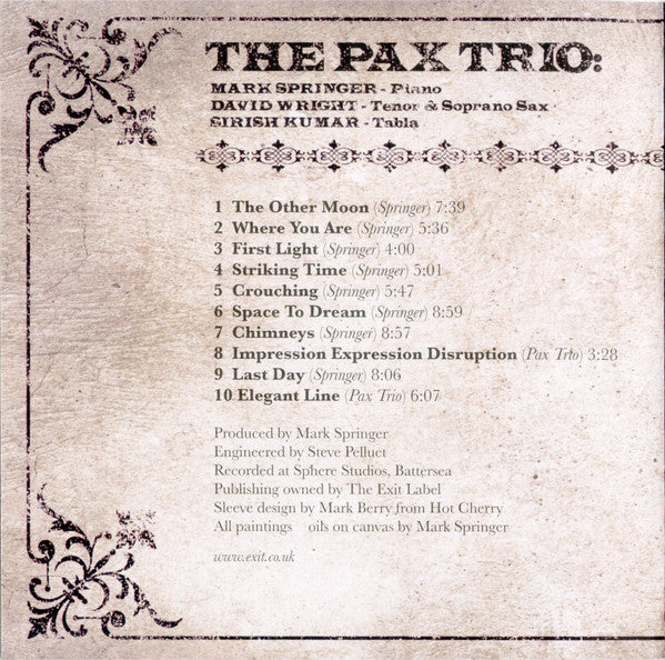 The Pax Trio : Mark Springer (3), Dave Flash Wright, Sirish Kumar : First Light (CD, Album)