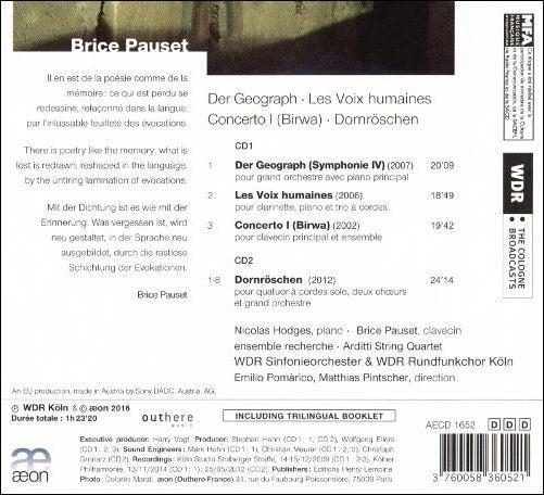 Brice Pauset : Der Geograph - Les Voix Humaines - Concerto I - Dornröschen (2xCD, Album)