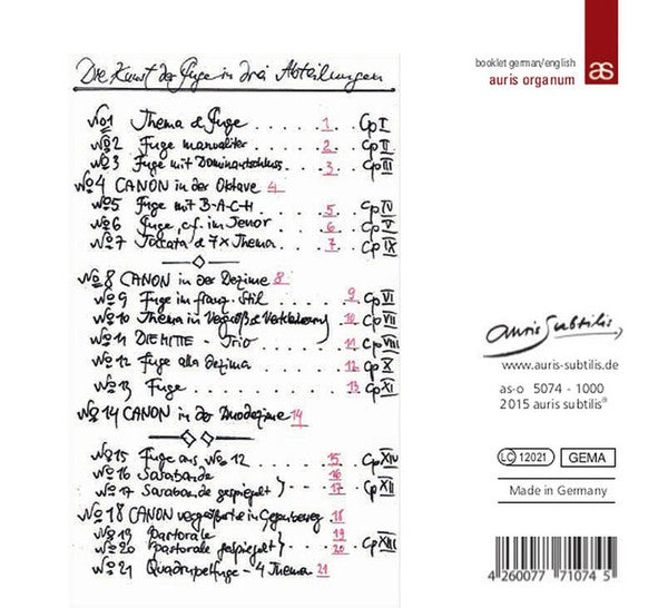 Johann Sebastian Bach, Franns von Promnitzau : Die Kunst Der Fuge, BWV 1080 (Weiße-Orgel St. Laurentius, Gräfenroda) (2xCD, Album)