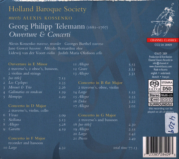 Holland Baroque Society Meets Alexis Kossenko, Georg Philipp Telemann : Ouverture & Concerti (SACD, Hybrid, Multichannel, Album)