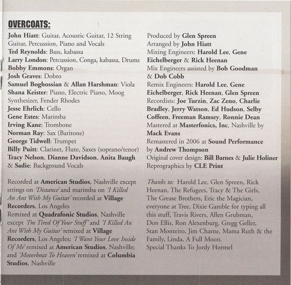 John Hiatt : Hangin' Around The Observatory + Overcoats (CD, Comp, RM)