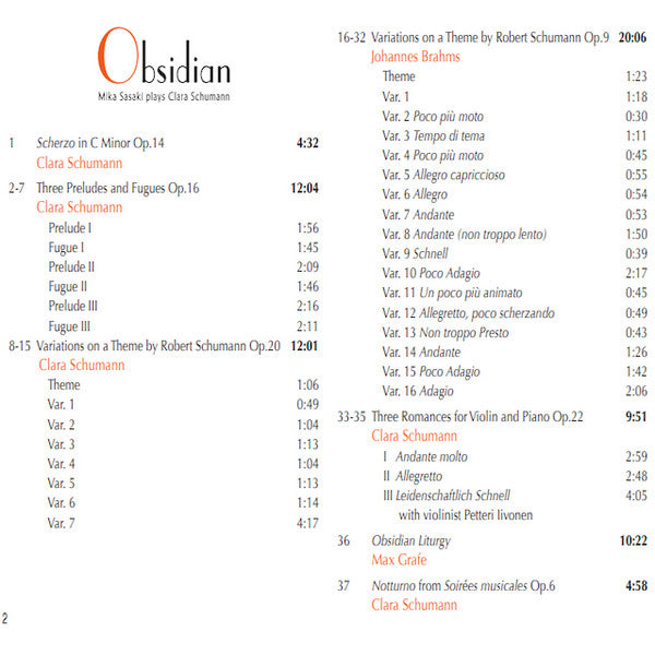 Clara Schumann, Mika Sasaki (2) : Obsidian (CD, Album)