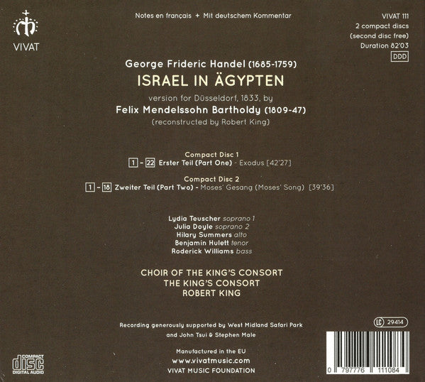 Georg Friedrich Händel , Arr. Felix Mendelssohn-Bartholdy – The Choir Of The King's Consort, The King's Consort, Robert King (9) : Israel In Ägypten (2xCD, Album)