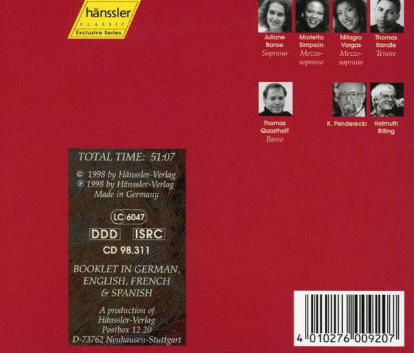 Krzysztof Penderecki, Oregon Bach Festival Orchestra & Oregon Bach Festival Choir, Helmuth Rilling : Credo (CD, Album)