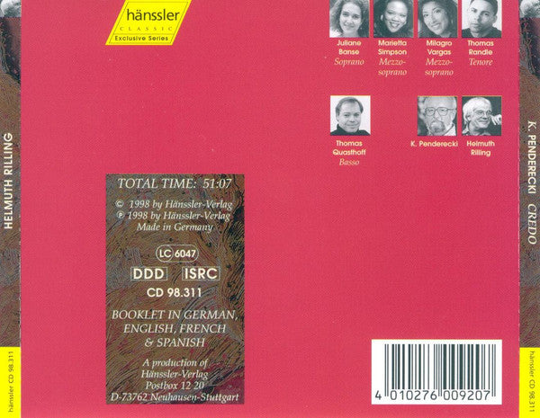 Krzysztof Penderecki, Oregon Bach Festival Orchestra & Oregon Bach Festival Choir, Helmuth Rilling : Credo (CD, Album)