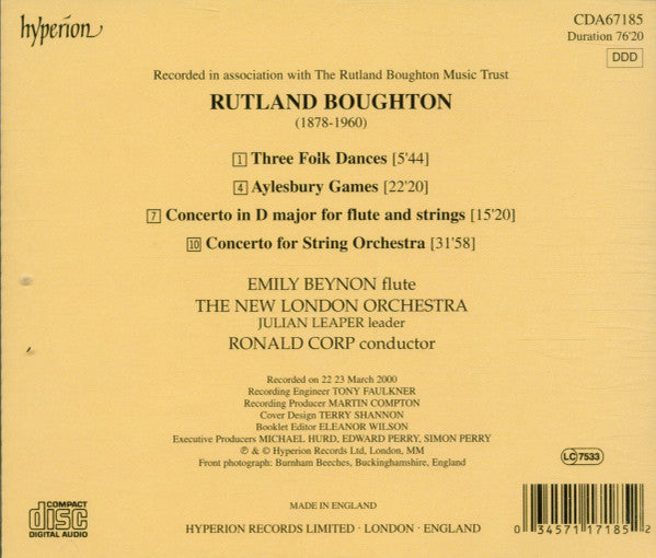 Rutland Boughton - Emily Beynon • The New London Orchestra, Ronald Corp : Aylesbury Games • Flute Concerto • Concerto For Strings (CD, Album)