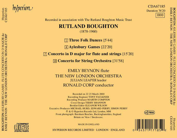 Rutland Boughton - Emily Beynon • The New London Orchestra, Ronald Corp : Aylesbury Games • Flute Concerto • Concerto For Strings (CD, Album)